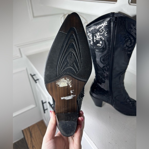 Helen’s Heart Black Sequin Western Boots Women’s 8 Pointed Toe Rhinestone Cowboy - Picture 6 of 8